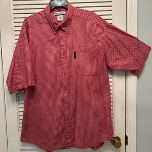 Columbia Mens XXL Button Down Short‎ Sleeve Red Plaid Casual Shirt